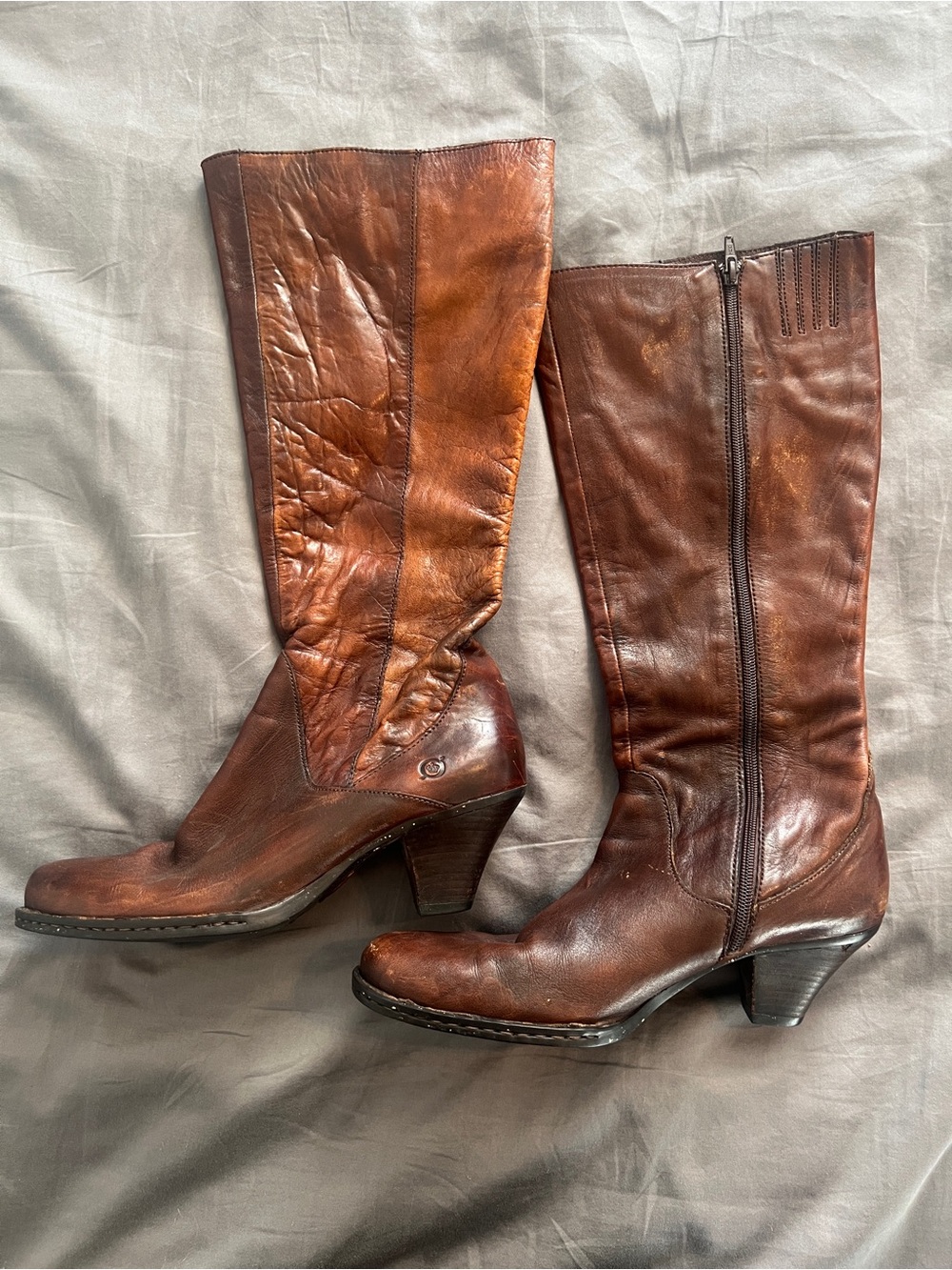 BOC Born Concepts Dark Brown Leather Riding Boots Side Zip Block Heel Womens 11